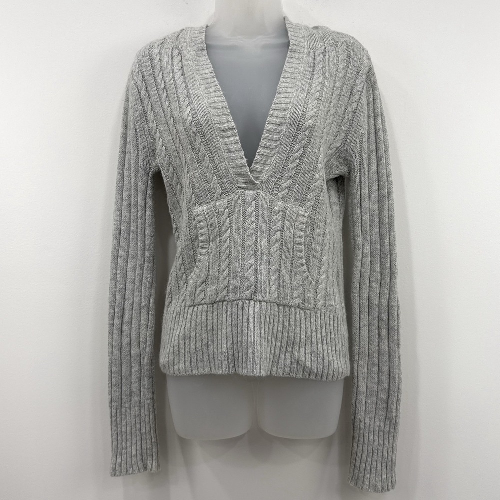 VTG Y2K Aeropostale Rabbit Hair Hoodie L Gray Cableknit Preppy Bella Academia